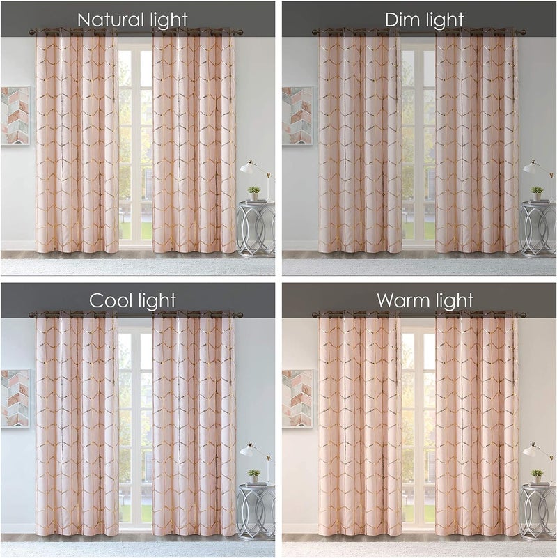 Intelligent Design Blackout Window Curtain, Light Blocking Curtains for Living Room, Thermal Insulated Window Panel with Metallic Print and Grommet Top, 50"x84", Blush/Gold, 1 Piece - Image 3